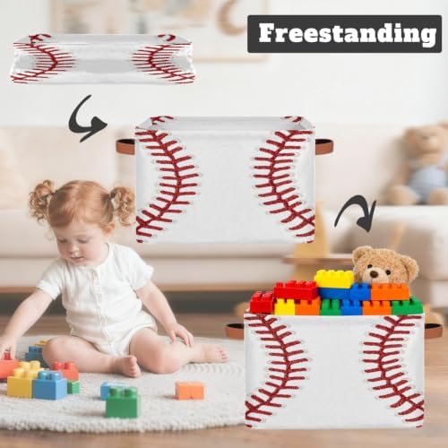 Baseball Storage Basket Toy Storage Bins Collapsible Cube Organizer - Image 3
