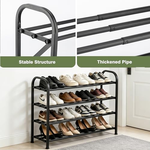 4-Tier Expandable Shoe Rack, Stackable and Adjustable Shoes Organizer Storage Shelf, Sturdy and Durable Metal Structure Free Standing Shoe Rack for Closet Entryway Doorway - Image 4