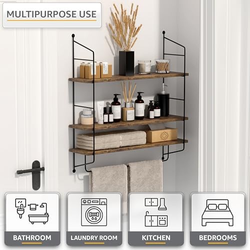 Sorbus 3-Tier Floating Shelves for Wall, Bathroom Storage & Decor (Brown) - Image 4