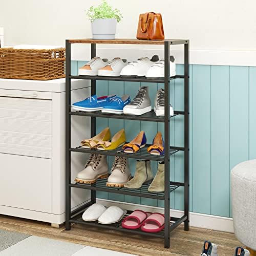 Yusong Shoe Rack Organizer, 6 Tier Industrial Shoe Storage Shelf, Narrow Sturdy Metal Shoe Shelves for Closet Entryway, Rustic Brown - Image 5