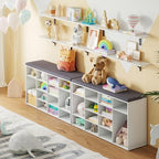DINZI LVJ Shoe Storage Bench with Cushion, 14-Cubby Shoe Rack with Seat - Image 2