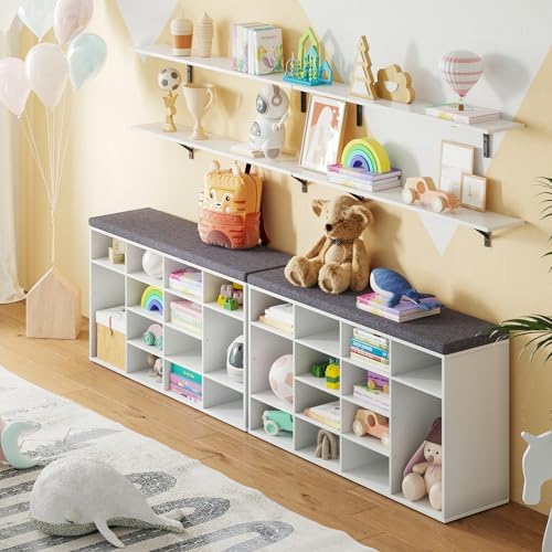 DINZI LVJ Shoe Storage Bench with Cushion, 14-Cubby Shoe Rack with Seat - Image 2