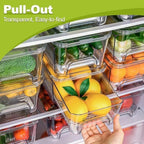6-Pack Fridge Drawer Organizer, Pull-out Stackable Refrigerator Organizers and Storage, Clear Fruit Storage Containers Bins with Drain Tray for Kitchen Cabinet, Pantry Organization - Image 2