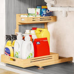 Banlilu Under Sink Organizer, Pull Out Cabinet Organizer, 2 Tier Slide Out Sink Shelf Cabinet Storage Shelves, Storage for Kitchen Bathroom, Natural Premium Bamboo Wood by Banlilu