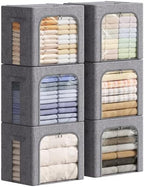 Lifewit 6 Pack Clothes Storage Bins with Metal Frame, Stackable Storage Box by Lifewit