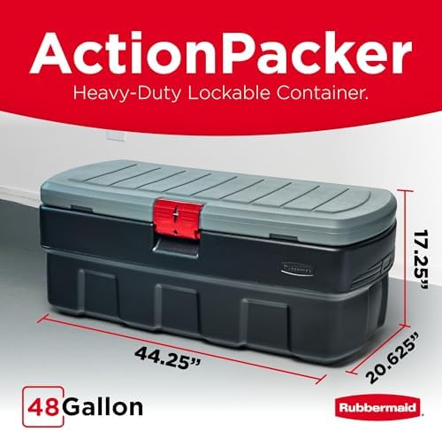 Rubbermaid 48 Gallon Black Action Packer Lockable Latch Indoor and Outdoor Storage Box Container for Home, Garage, Backyard, Single - Image 2