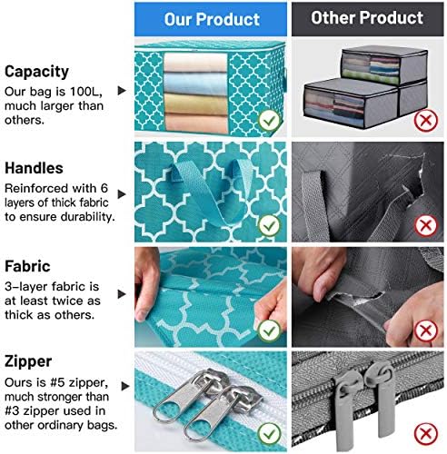 Storage Bags 100L 8 Pack Clothes Organization and Storage Containers | Large Blanketfor Bedding, Comforters, Foldable Organizer with Reinforced Handle, Clear Window, Sturdy Zippers, Green - Image 3