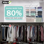 Upgrade 6 Layers Pants Hangers Space Saving, 2Pack Stainless Steel Multifunctional Rack Non Slip S-Type Clothes Jean Hanger Closet Organizer for Jeans Leggings Trousers Skirts Scarf, White | Metal Space Saving Hangers Multi-Layer Multifunctional Closet... - Image 2
