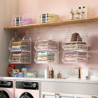X-cosrack 6 Tier Closet Hanging Organizer, Clothes Hanging Shelves with 4 Hanging Hooks 5 S Hooks, Wire Storage Basket Bins, for Clothing Sweaters Shoes Handbags Clutches Accessories Patent - Image 4
