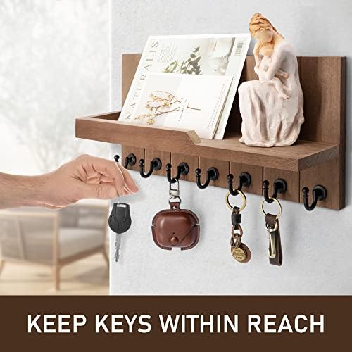 Rebee Vision Key Holder Wall Mount with Shelf for Entryway, Retro Brown - Image 2