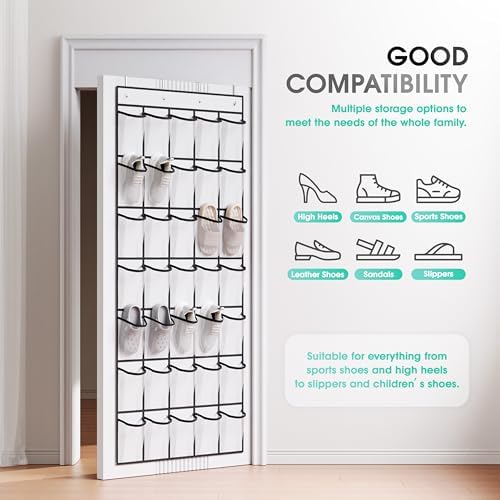 WVM Over the Door Shoe Organizer with 35 Breathable Mesh Pockets, Hanging Shoe Organizer for Door with 4 Metal Hooks, Large Capacity Closet Storage for Shoes, Accessories, White - Image 2