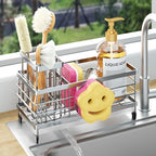 HapiRm Sponge Holder for Kitchen Sink - Self-draining Sink Caddy with Smiley Face and Brush Holder, Stainless Steel Kitchen Organizer for Countertop - Silver by HapiRm