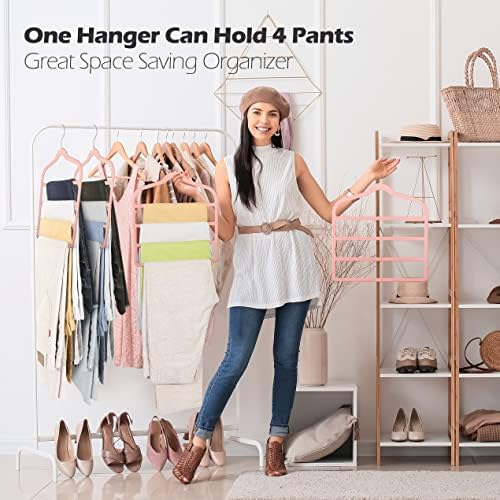 Velvet Pant Clothes Hanger Space Saving Non Slip Hanger Jean Slack Hangers | Multiple Velvet Hanger Closet Organizer Storage and Organization for Jeans,Scarf,Tie((Pink, 5) - Image 4