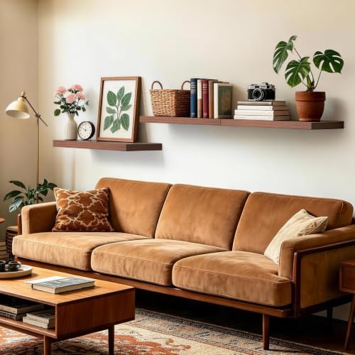 BAYKA Walnut-Like Floating Shelves 22.5in, 2 Pack, Wall Mounted Wall Decor - Image 4