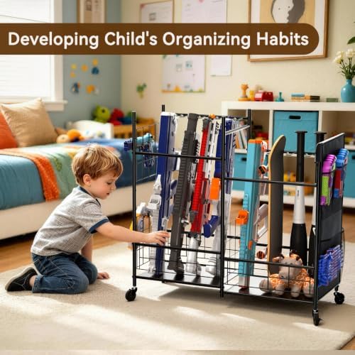 Mefirt Toy Gun Rack with Wheel, Heavy-Duty Steel Organizer for Nerf Blaster - Image 3