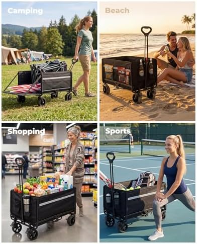 Collapsible Wagon 440lbs Load 42.5" Extra Long with Brake, Cover, Tailgate - Image 7
