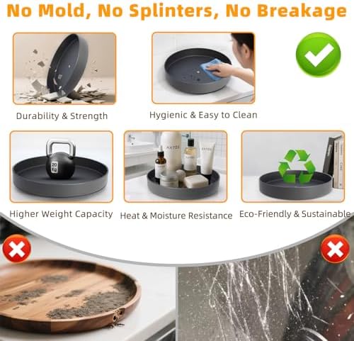Metal Lazy Susan Organizer, 12 Inch Anti-Rust Turntable for Cabinet, Kitchen, Dining Table, Bathroom – Rotating Spice Rack, Spinner Storage, Round Carousel Organizer for Countertop Gunmetal - Image 3