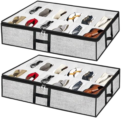 Under Bed Shoe Storage Organizer 2pc Fits 24 Pairs Container Boxes by Meerainy