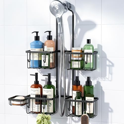 Luxspire Shower Caddy Hanging Overhead, Shower Organizer Hanging, Black by Luxspire