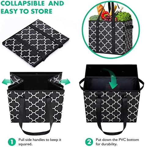 Reusable Grocery Bags 2-Pack Foldable Washable Large Storage Basket, Black - Image 5
