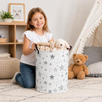 Collapsible Kids Laundry Basket Clothes Hamper, Foldable Storage Organizer Bin, Toy Clothes Storage with Handles for Boys Girls Bedroom, Room Decor Grey Star - Image 5