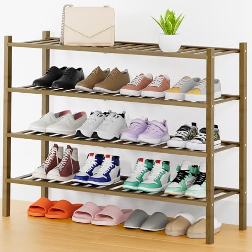 Smiry Bamboo Shoe Rack, 16 Vertical Slats, 4 Tier - 33.7" Wide, Walnut by Smiry