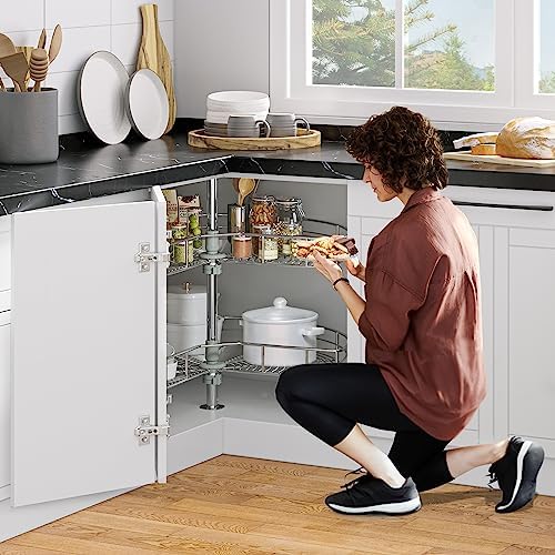 YITAHOME 28-Inch Kidney Shaped Chrome Pie Cut 2-Shelf Lazy Susan Corner - Image 3