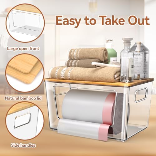 spospo 2 Pack Trash Bag Holder with Bamboo Lid Stackable Trashbag Dispenser - Image 4