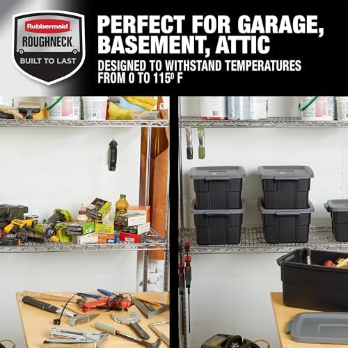 Rubbermaid 6-Pack Heavy Duty Durable 3 GAL Totes for Storage with Snap Lids and Handles, Plastic Storage Bins Stackable Black Gray for Home and Garage (3 GAL - 6 Pack Solid Black and Grey) - Image 6