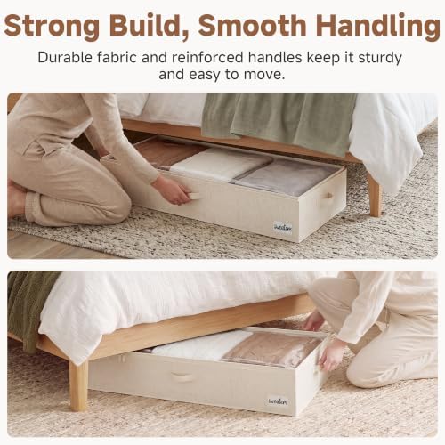 StorageWorks 7 Inch Low Profile Under Bed Storage Containers with Clear Lid | Reinforced Structure, Resists Sagging, Handles & Label Holder, Foldable Stackable Closet Storage for Clothes, Blankets, Toys - Image 4