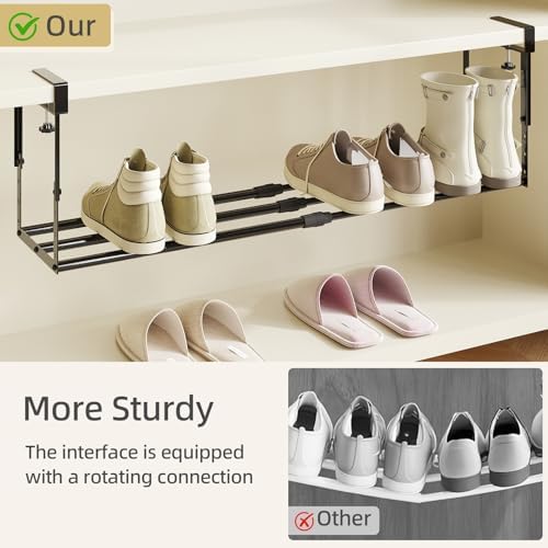 Expandable Shoe Rack Organizer for Cabinet, Adjustable Hanging Under Shelf Storage, Sturdy Round Tube Design, Space Saving Shoe Shelf for Closet, Entryway, Laundry Room, Black - Image 3