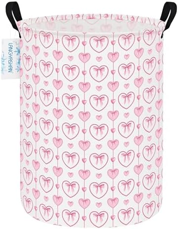 Round Laundry Basket Collapsible Storage Hamper Organizer Pearl Heart by LANGYASHAN