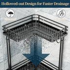 Consumest Corner Shower Caddy Standing - 3-Tier Stainless Steel Shower Organizer with Soap Holder and 4 Hooks, Large Capacity Corner Shelf Stand for Bathroom, Rest Room, Black - Image 4