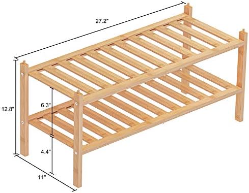 Dranixly Shoe Rack, 2-Tier Bamboo Stackable Shelf Storage Organizer, Stand for Closet, Entryway, Hallway, Bathroom and Living Room（Natural） - Image 3
