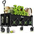 34" Extra Long Collapsible Wagon Cart, 360LBS Capacity, Black by InBrave