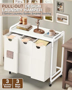 Laundry Hamper 3 Section,Laundry Basket with Wheels,3×15.8 Gal (60L) White - Image 4