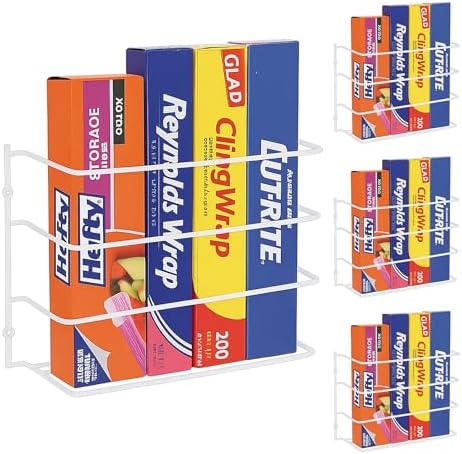 Evelots Kitchen Wrap & Food Bag Organizer Wall/Cabinet Mount, 4-Pack, White by Evelots