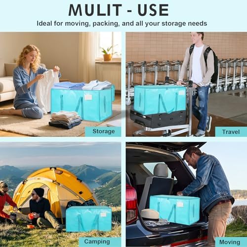 16 Pack-Extra Large Heavy Duty Moving Bags - Waterproof Storage Totes with Handles & Zippers, Foldable for College Dorm, Storage (lake blue) - Image 7