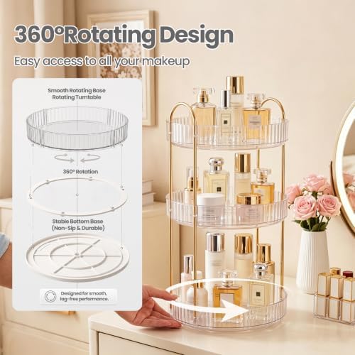 Rotating Makeup Organizer Countertop, Bathroom Lazy Susan Tray Stand - Image 3