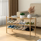 ROMGUAR CRAFT 3-Tier Bamboo Long Shoe Rack, Free Standing Wood Shoe Shelf Storage Organizer for Closet Entryway Stackable 35"x11"x20" (Natural) - Image 3