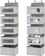 Over the Door Hanging Organizer with 5 Large Pockets - Wall Mount Pantry Storage with Clear PVC Window & 2 Big Metal Hooks for Closet,Bathroom,Nursery,Bedroom,Dorm,Baby Diapers,Kids Toys (Gray) - Image 2