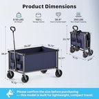29.3" Collapsible Wagon Cart, 150L Heavy Duty Folding Utility Wagon with Wheels, 260 lbs Load, Portable Rolling Cart for Garden, Shopping, Sports, Camping, DarkBlue - Image 3
