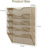 EasyPAG Wall File Organizer 5 Tier Hanging Paper Folder Holder, Zero Assembly Metal Mesh Wall Mounted Mail Organizer for Office Home Classroom Narrow Spaces, Gold - Image 6