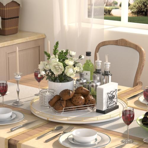 Oroyutor 18-Inch Large Oak Lazy Susan Organizer, Gold and White - Image 2