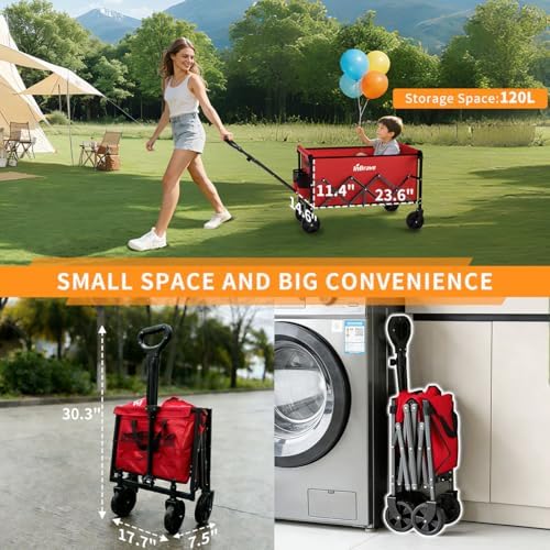 Collapsible Wagon Cart with All-Terrain Wheels, 380LBS Capacity - Image 2