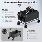 29.3" Collapsible Wagon Cart, 150L Heavy Duty Folding Utility Wagon with Wheels, 260 lbs Load, Portable Rolling Cart for Garden, Shopping, Sports, Camping, Black - Image 6