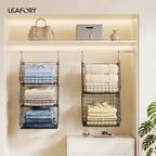 5 Tier Metal Hanging Closet Organizer with 2 Extra Tall Storage Baskets & 3 Standard Wire Baskets, Heavy Duty Foldable Closet Organizer with Snag‑Free Liners for Clothes, Jeans, Handbags, Hats - Image 2