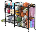 Sports Equipment Garage Organizer,Garage Ball Storage Rack for Sports with Wheels-Upgraded 3 Layers Organizer Rack Outdoor Basketball Racks for Balls with Holder and Hooks (Deep Black) by DUDUXI