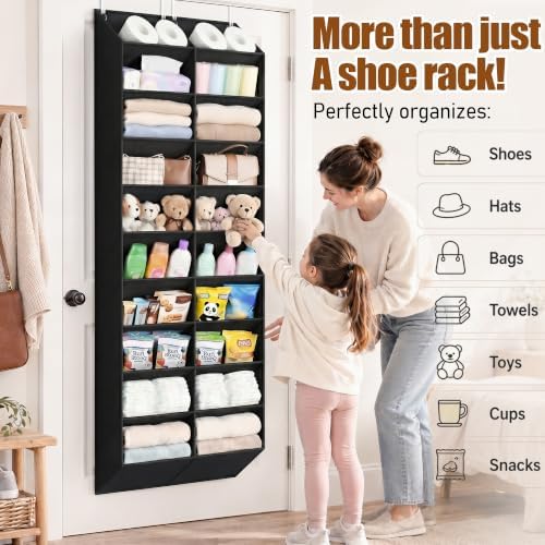 UVIAHOMI 20-30 Pairs Over the Door Shoe Organizer, Breathable Pockets Hanging Shoe Storage for Closet, 10-Tier Door Shoes Rack, Handing Shoes Holder Fit All the Family's Sneakers, Boots, Heels, Black - Image 3