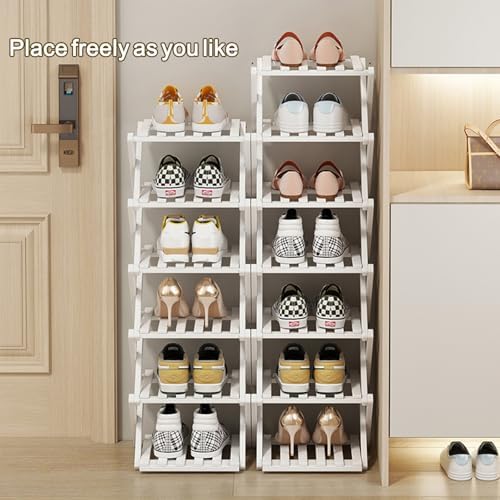Foldable Narrow Shoe Rack White, 6 Tier - Image 5